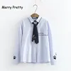 Merry Pretty – chemise à manches longues pour femmes, jolie cravate, Style Preppy, lettres brodées de chat, chemisier Vertical rayé, printemps ► Photo 2/6
