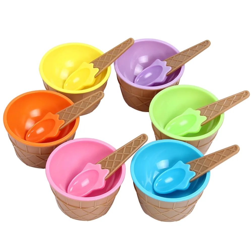 1 Set Children's Plastic Ice Cream Bowl Spoon Set Durable Ice Cream Cup