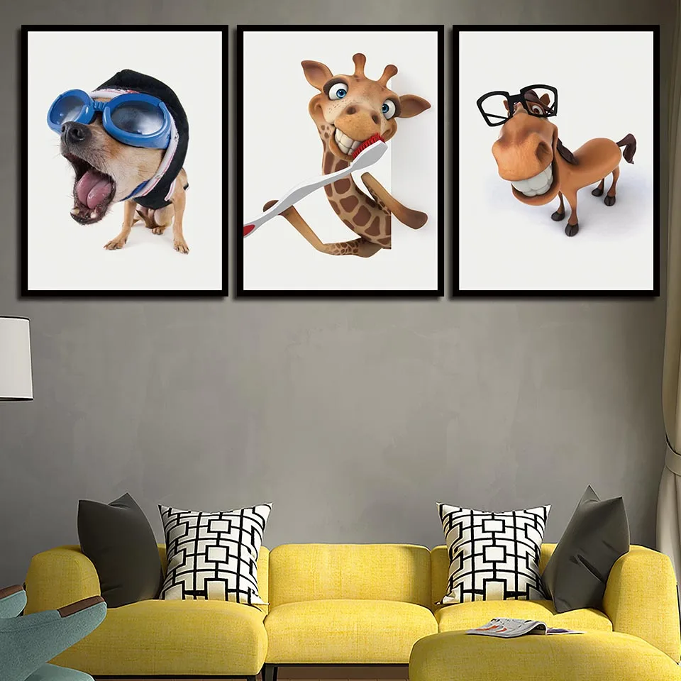 

Nordic Funny Animals Poster Wall Art Canvas Dogs And Giraffe Painting Print Horse Pictures Kids Bedroom Fashion Home Decoration