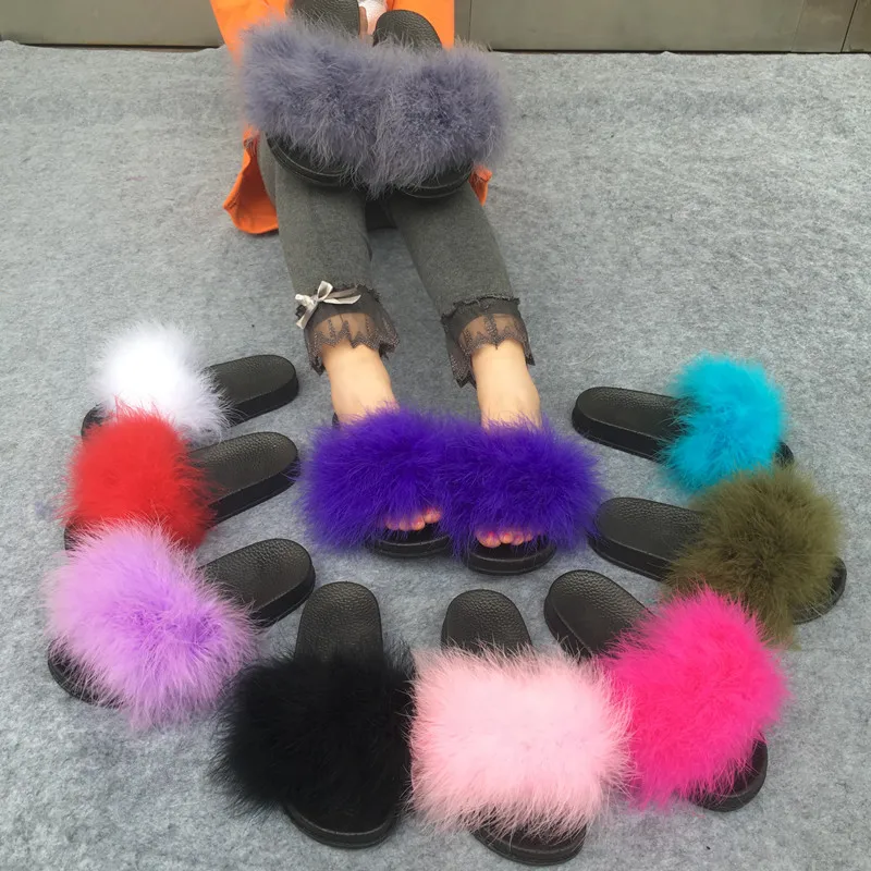 

Slippers Fur Furry Open Toe Women Casual Flat Shoes Soft Warm Fluffy Slip On Cute Home Floor Slippers Autumn Winter 10 Colors