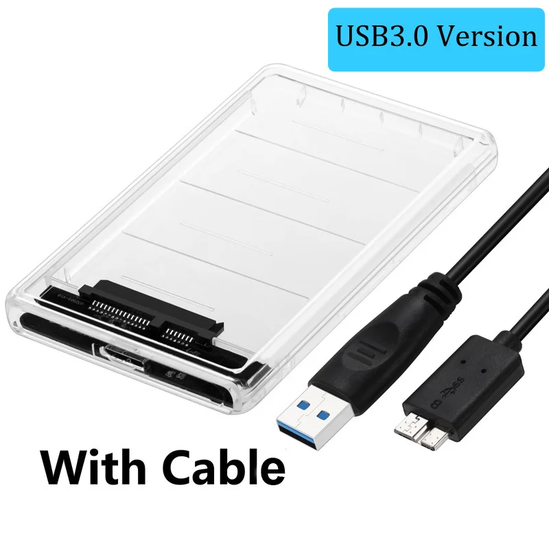 Прозрачный чехол для жесткого диска 2,5 дюйма USB3.1 на Sata type-c, без инструментов, 5 Гбит/с, поддержка 2 ТБ, протокол UASP, корпус для жесткого диска