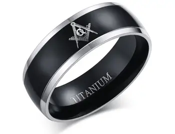 

10pcs/lot Classic 8mm Freemason titanium steel ring plated black Masonic Ring Free Mason Rings Men's Fashion Jewelry wholesale