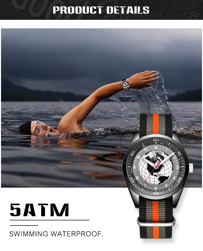 50 метров водонепроницаемые мужские спортивные часы Топ люксовый бренд кварцевые наручные часы для мужчин Модный чехол из сплава материалов нейлоновый ремень часы