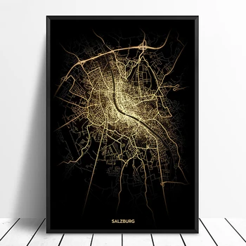 

Salzburg City Light Maps Custom World City Map Posters Canvas Prints Nordic Style Wall Art Home Decor