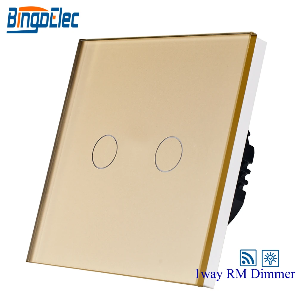 EU/UK ,2gang 1way 700W touch remote dimmer light switch ,gold glass