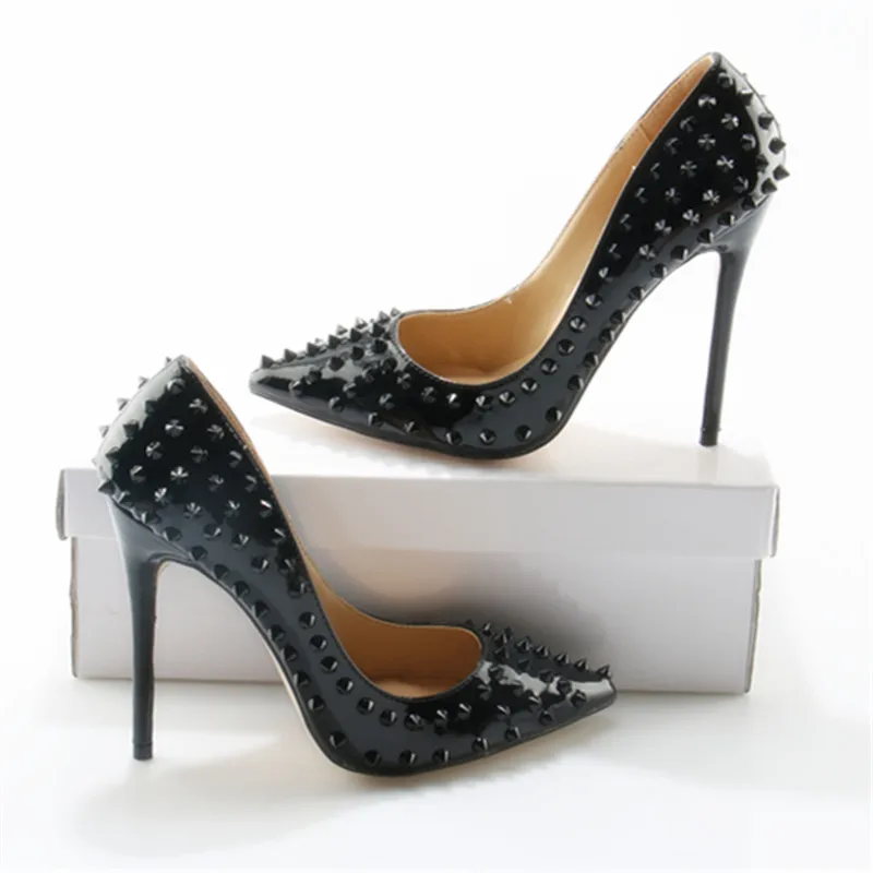 

Punk Stud Super High Heels Pumps Designer Solid Rivets Shoes Woman Zapatillas Mujer Pointed Toe Sexy Party Ladies Shoes