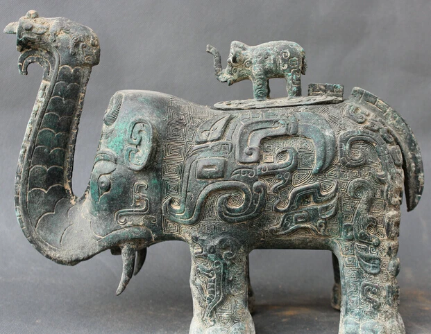 

JP S0524 12" Old Famous Chinese Dynasty Palace Bronze Archaic Two Elephant Statue Zun