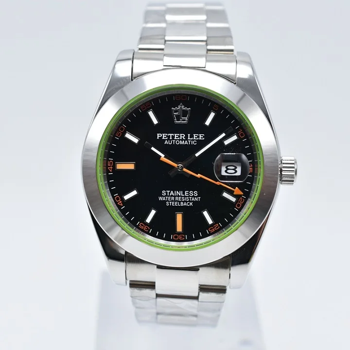 PETER LEE, водонепроницаемые автоматические механические мужские часы, Лидирующий бренд, Роскошные мужские часы, полностью стальные часы, Классические мужские часы с циферблатом 38 мм - Цвет: Цвет: желтый