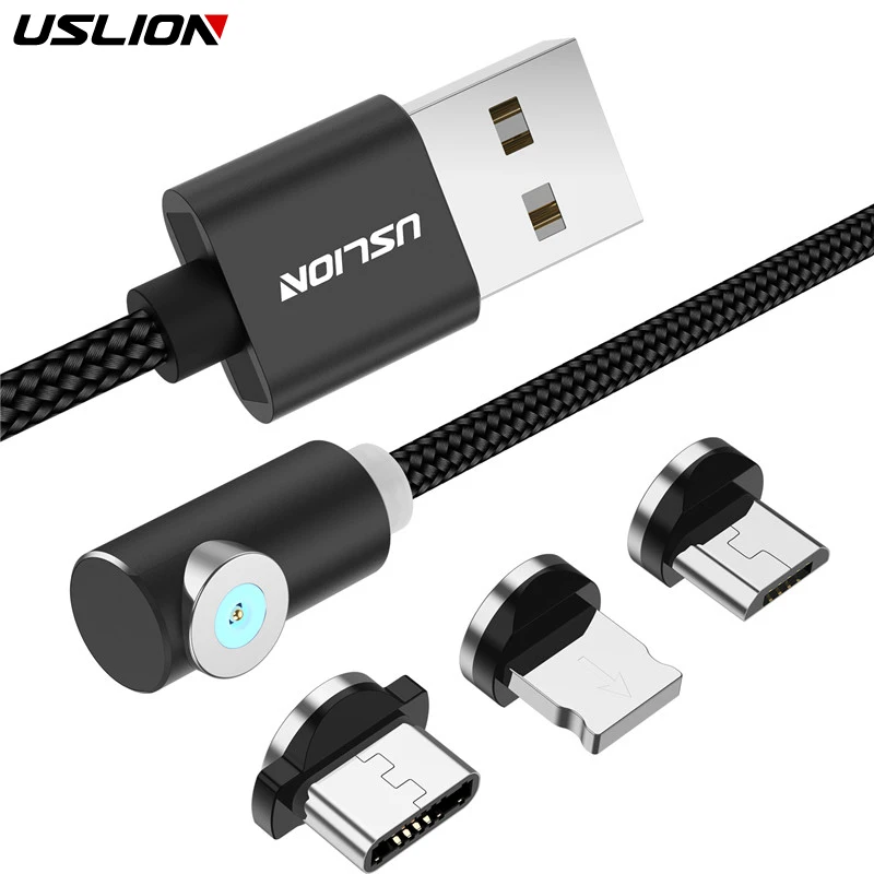 USLION Магнитный Micro USB кабель type-c Зарядка для iPhone samsung Магнитная Зарядка адаптер type C кабели для мобильных телефонов шнур