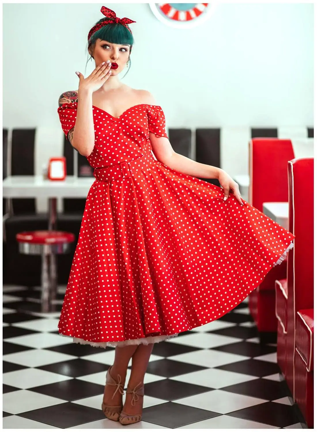 30-летнее женское винтажное 50-х платье в горошек с кругами Красного размера плюс, платья в стиле рокабилли, vestidos pin up jurken