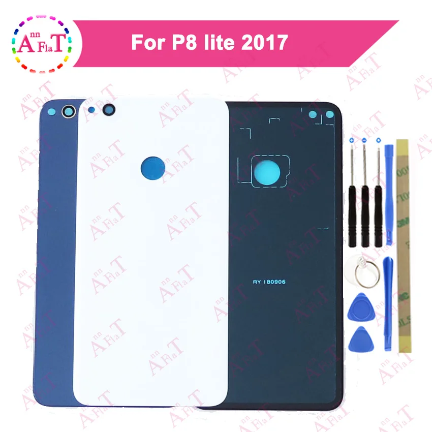 Для Huawei P8 Lite 2017 Задняя стеклянная крышка батареи задняя дверь Корпус чехол панель