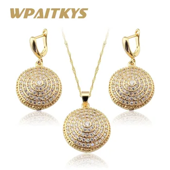 

Round White Created AAA Zircon Gold Color Necklace/Pendant/Earrings Jewelry Sets For Women Free Gift Box