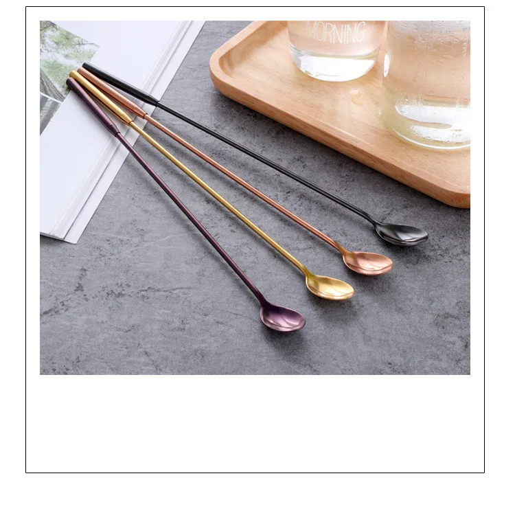 1PC colorful Stainless Steel cocktail spoons with long handle Gold