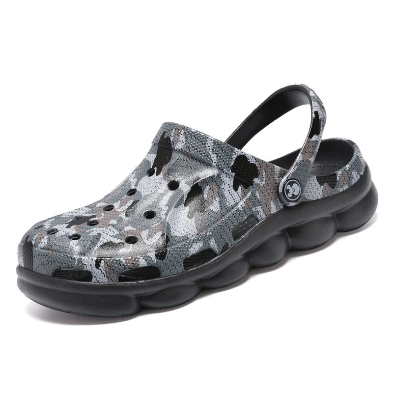 Мужские пляжные сандалии высокого качества с цифровой камуфляжной расцветкой; летняя пляжная обувь для прогулок; болотные кроссовки Gardon Croc; обувь с перфорацией