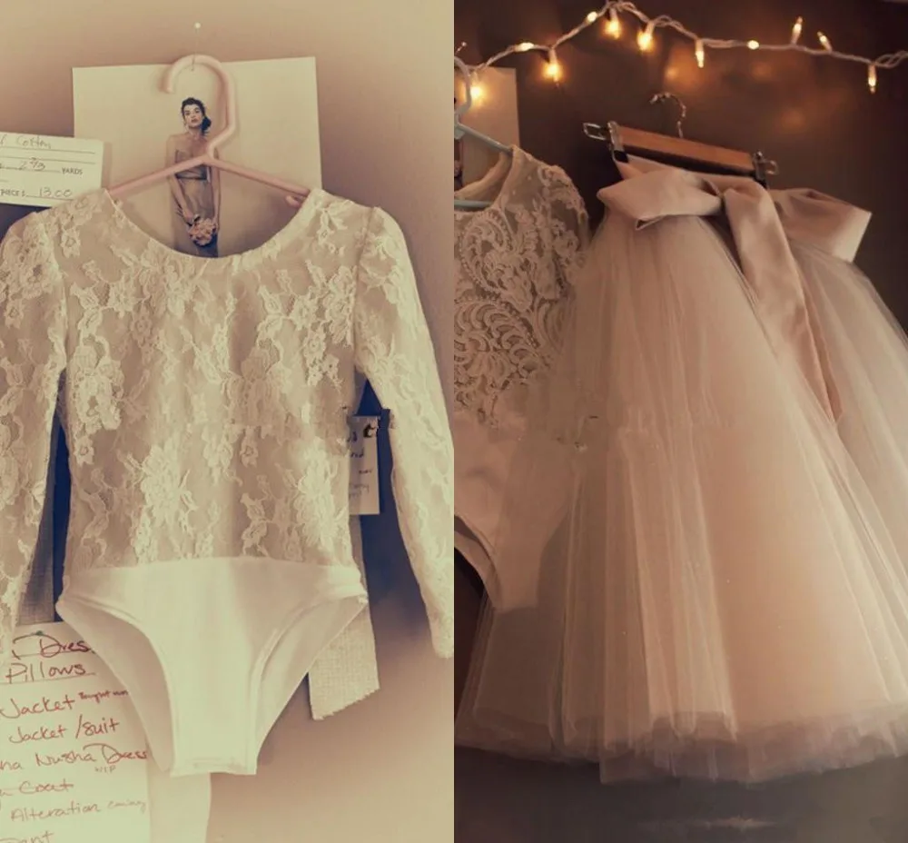 Комплект из двух предметов, Платья с цветочным узором для маленьких девочек, Кружевное боди с длинными рукавами, пышная юбка-пачка, платье