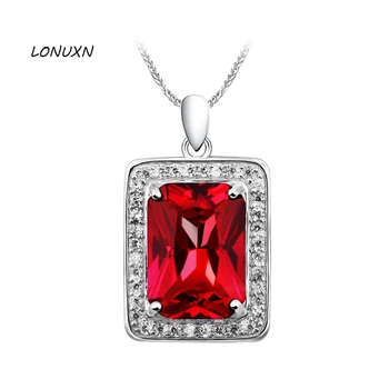 

17mm Red crystal 925 Sterling silver girls Necklace female high quality Shiny square red pendant women jewelry lovers gift