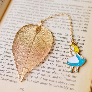 

Leave Pendant Alice Clock Rabbit Bookmark Stationery School Office Supplies Gold-plated Exquisite Bookmarks Gifts