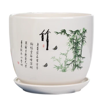 

Ceramic Flower pot Creative Chinese Style Extra large Green Plant Pot orchid Bonsai Balcony indoor succulent Pot with Tray