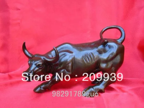 

00444`Big Wall Street Bronze Fierce Bull OX Statue 8inch Length (A0314)