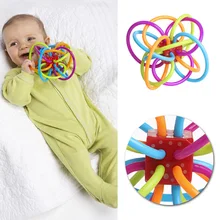 2017 Safety Silicone Biting Teething Teether Balls Ring Fun Rattle Toys For Baby
