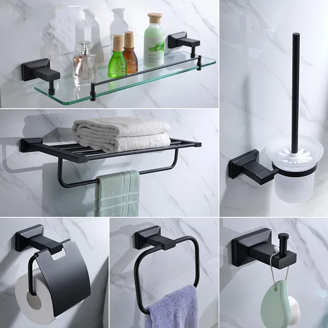 Newest Matte Black Br 6 Piece Bathroom Hardware Accessory Set Newest Matte Black Br 6 Piece Bathroom Hardware Accessory Set Shelf Towel Rack Robe Hook