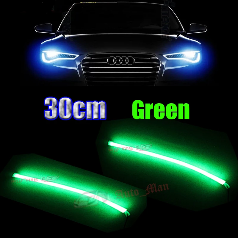 

2x 30cm Green DRL Daytime Running Light Solf Tube Style LED Strip for Car Motorcycle Headlight Angel Eyes Universal DIY Retrofit