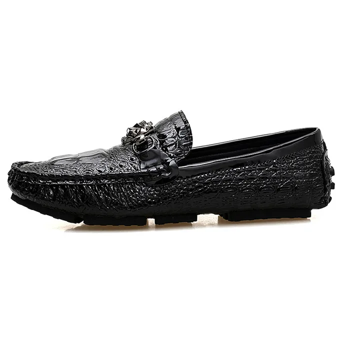 Обувь мужские лоферы; Кожаные Мокасины в стиле крокодиловой кожи; обувь без шнуровки на плоской подошве; обувь для вождения лодки; классическая мужская обувь; Gommino Zapatos; размеры 38-47 - Цвет: Black