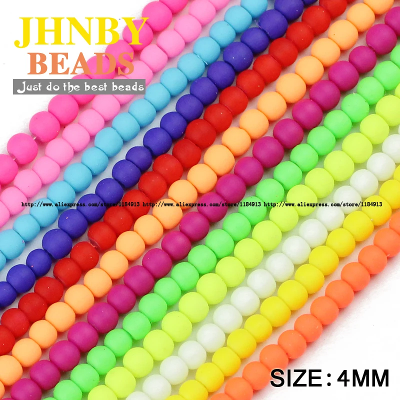 

JHNBY Rubber Glass Beads 200PCS 4mm Candy Color Neon Matte Round Ball High quality Loose beads for jewelry making bracelet DIY