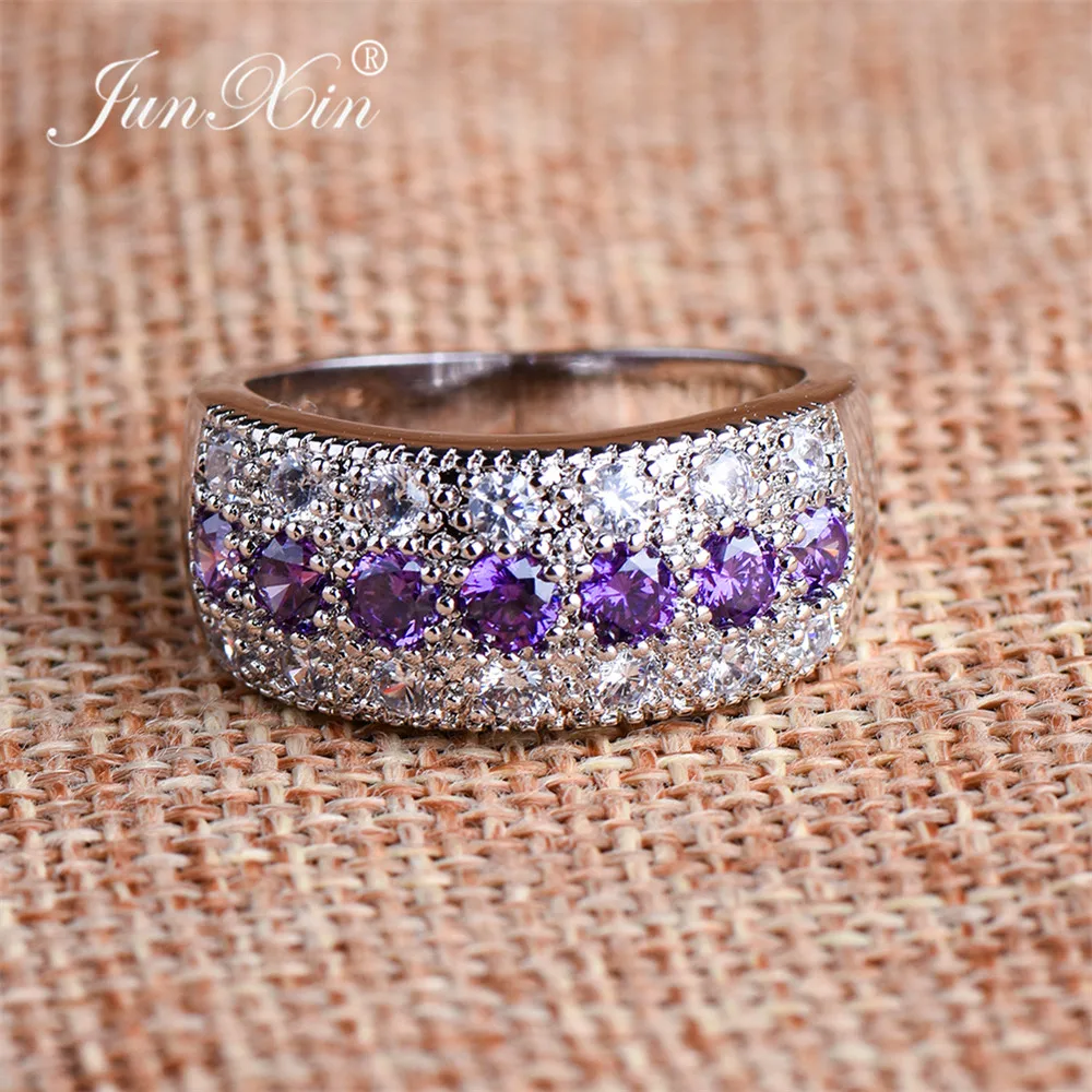 Бренд junxin, женское кольцо на палец белого и фиолетового цвета, мода, Стерлинговое Серебро, заполненное ювелирное изделие, кольца на годовщину для женщин