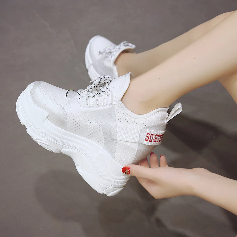 

Women Sneakers Mesh Casual Platform Trainers White Shoes Wedges Breathable Woman Height Increasing Shoes XYZ128