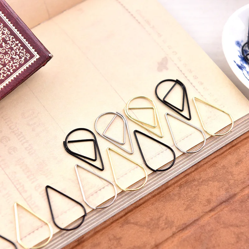 

10Pcs Water Drop Shaped Metal Paper Clip Clamp Memo Clip Bookmark Creative Message Book Folder Stationery School Office Supplies