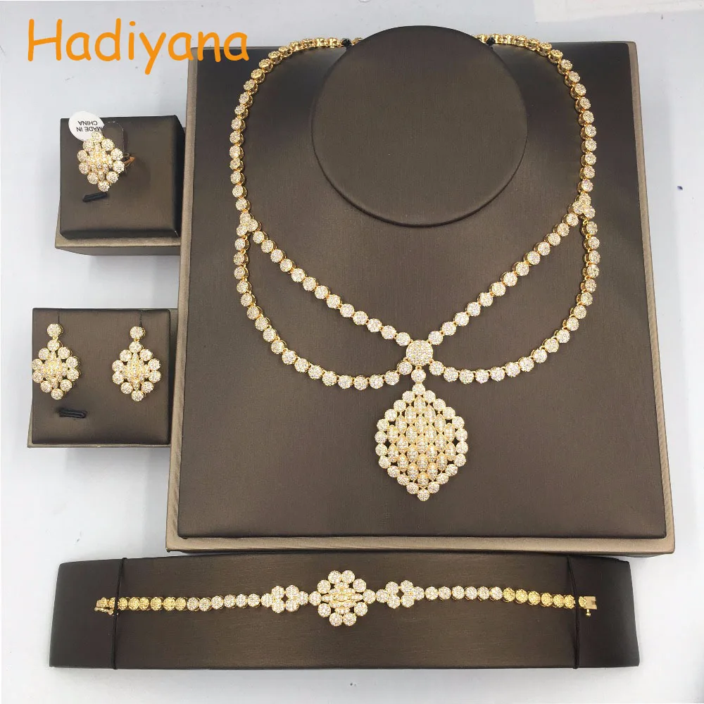 

Hadiyana Wedding Anniversary Party Luxury Jewelry Sets Top Quality Cubic Zirconia 4pcs Set Necklace Earring Bracelet Ring CN183