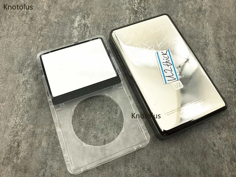 

transparent clear plastic front faceplate with U2 silver metal back housing case cover for iPod 5th gen video 30gb 60gb 80gb
