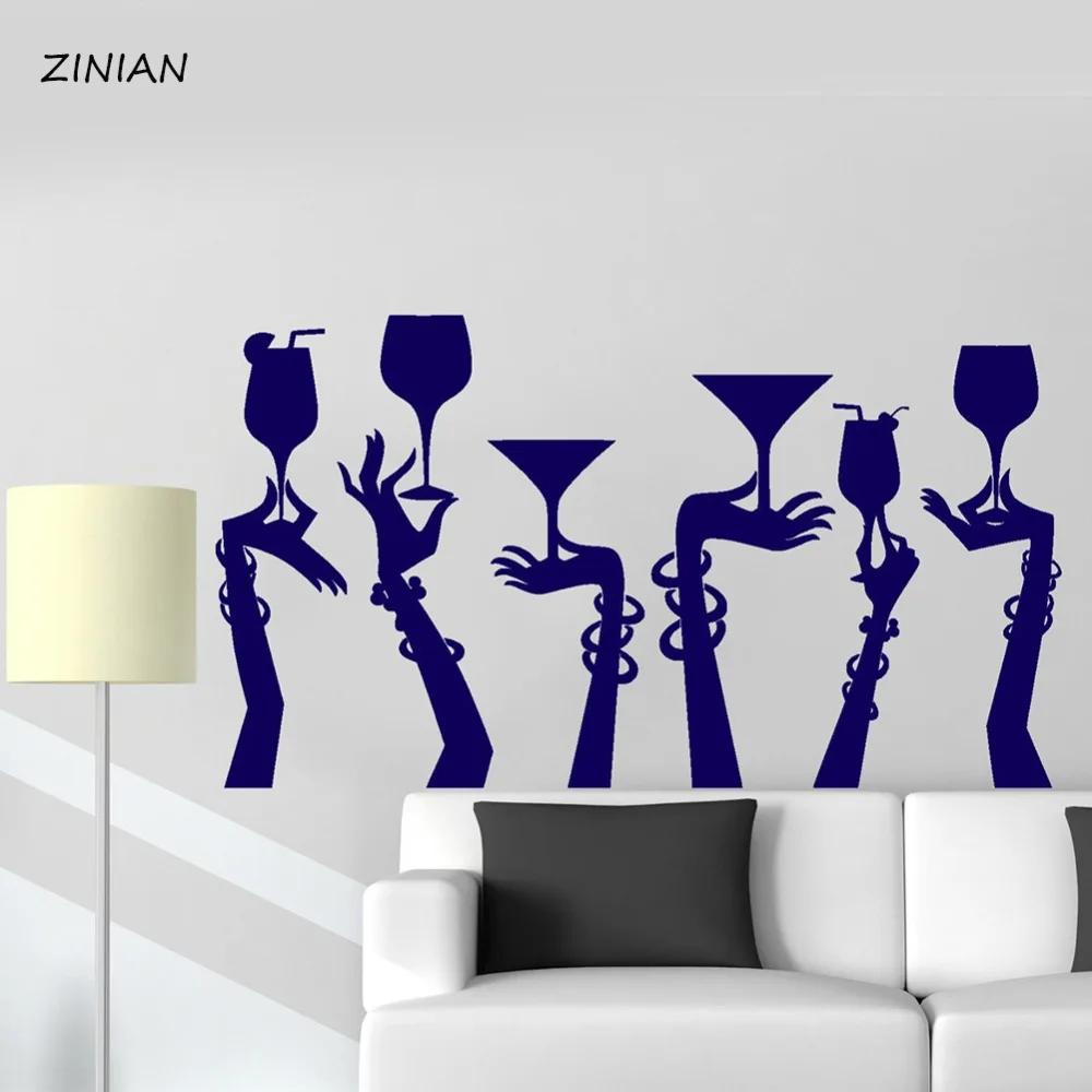 Woman Hands Cocktail Glass Wall Decals Party Bar Night Club Fashion Stickers Removable Creative