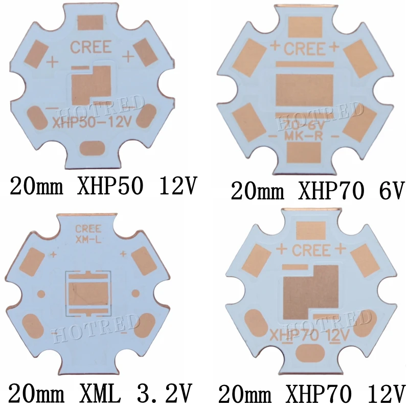 20 мм медная печатная плата Cree XPG XPG2 XPE XPE2 XML XML2 XHP50 XHP70 MKR 3V 6V 12V Светодиодная печатная плата 20mm x 1,6mm Медная звезда 16mm радиатор PCB