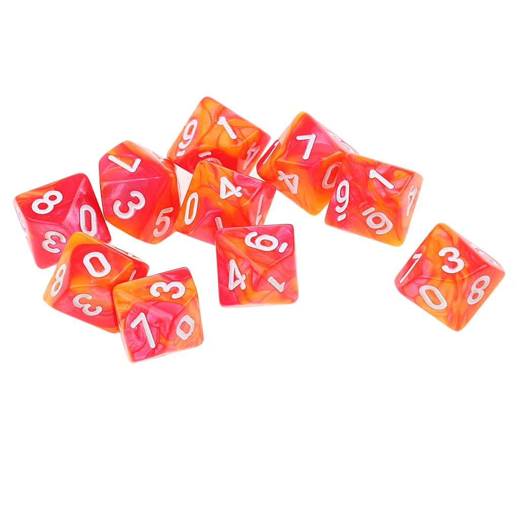 Perfeclan 10pcs 10 Sided D10 Polyhedral Dice Double Color for DND RPG MTG Board Game Accessories Double Colors Dice