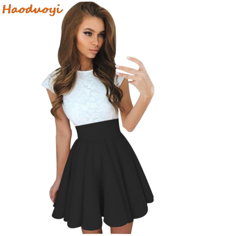 

FREE OSTRICH Fashion Womens Lace Party Cocktail Mini Dress Ladies Summer Short Sleeve Skater Dress Popular Women Dresses Summer