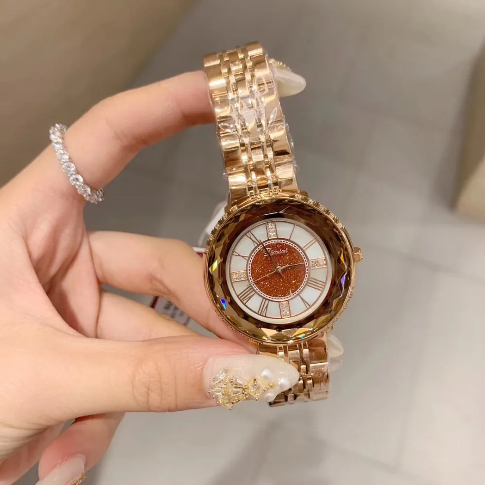 Pulseira de Aço Romano de Quartzo Relógio de Pulso à Prova Relógio de Vidro de Cristal Chegou Mulheres Marca Completa Relógios Número d’ Água Multi Facetado New