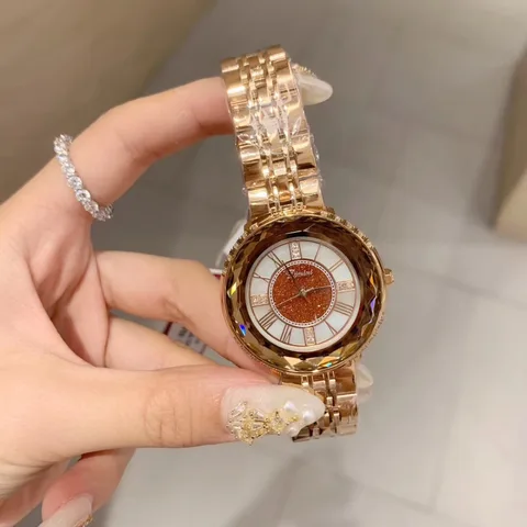 Pulseira de Aço Romano de Quartzo Relógio de Pulso à Prova Relógio de Vidro de Cristal Chegou Mulheres Marca Completa Relógios Número d’ Água Multi Facetado New
