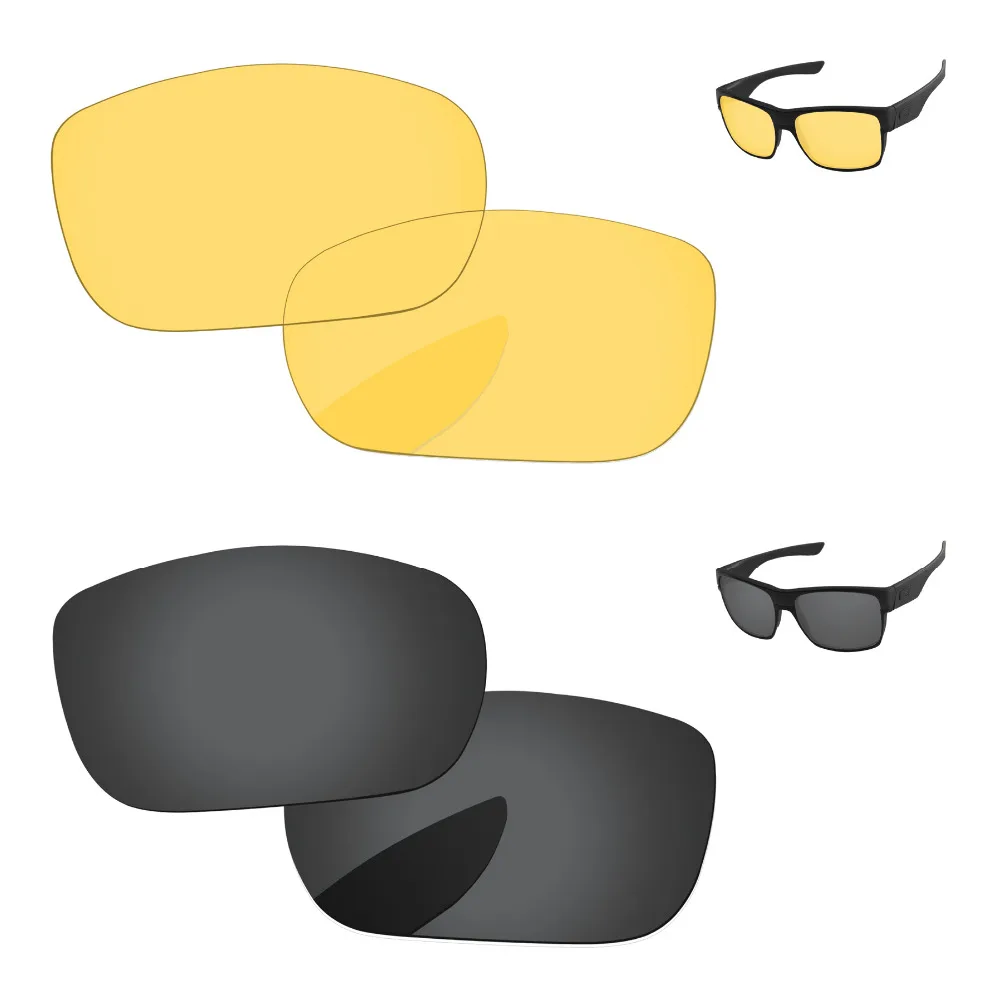 Черный и желтый кристалл 2 пары замены линзы для солнцезащитные очки Frame 100% UVA и UVB Защита