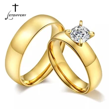Letdiffery Блестящий большой кристалл свадебные кольца для пар 6 мм золото нержавеющая сталь влюбленных женщин обручальные ювелирные изделия