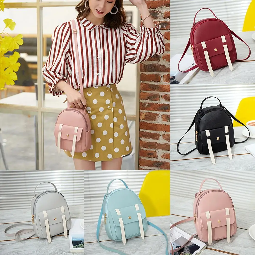 

Women Casual Solid Adjustable Strap Small Backpack 2 With Earphone Wire Main Pocket Hole Geometric