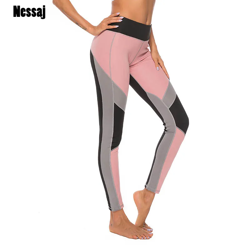 

Nessaj 2019 Sexy Women Leggings Gothic Solid Patchwork Trousers Push Up Workout Pants Pink Slim Sportswear New Fitness Leggings