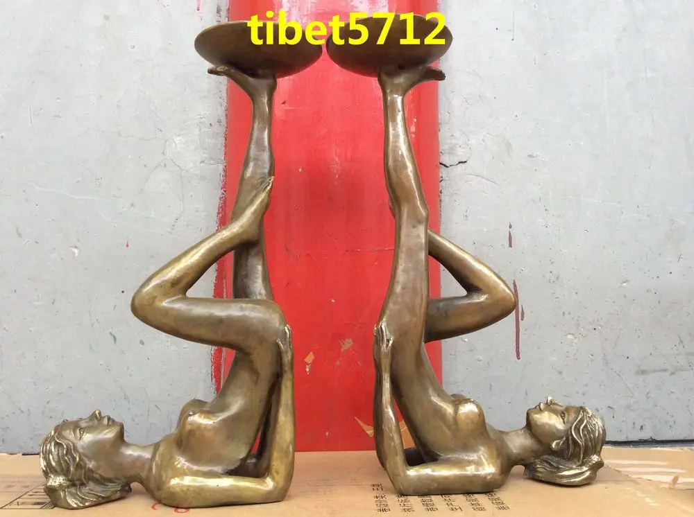 

Bronze nute beauty statue candlestick Candle Holders 38 cm tall Garden Decoration 100% real Brass Bronze
