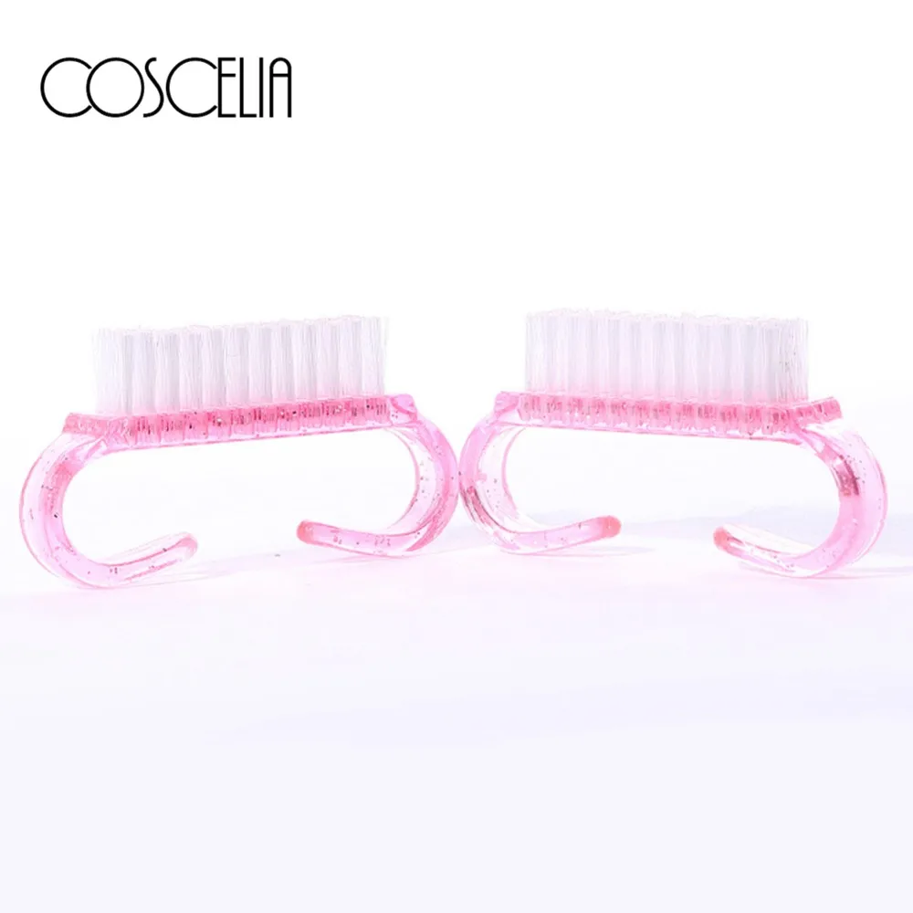 

2PCS Nail Art Plastic Cleaning Brush Finger Nail Care Dust Clean Handle Scrubbing Brush Tool File Manicure Pedicure