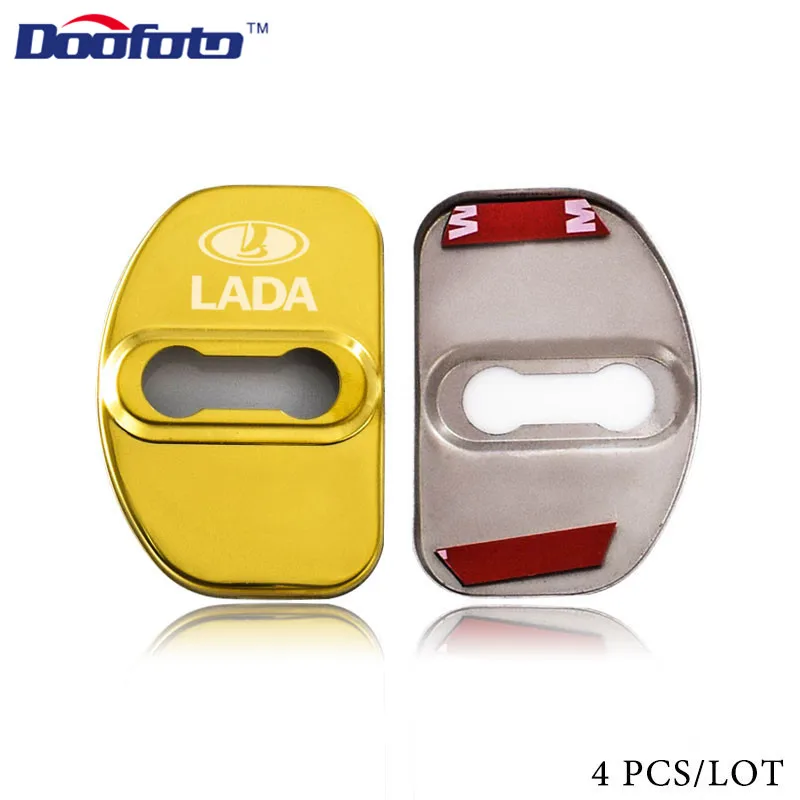 Doofoto, 4 шт., автоматическая защита для дверного замка, чехол для автомобиля, стильный значок, чехол для Lada Xray Vesta SW, крестообразная пряжка, аксессуары для автомобиля - Цвет: Style 1 Gold