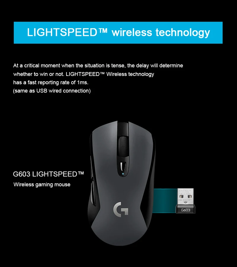 Беспроводная игровая мышь logitech G603, оптическая мышь LIGHTSPEED 12000 dpi, Bluetooth, для ПК, ноутбука, эргономичная, официальный тест агентства