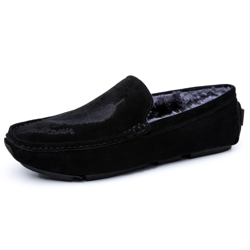 Мужские лоферы; плюшевая зимняя обувь для вечеринок; мокасины; теплая кожаная обувь; мужская обувь на плоской подошве; Gommino; обувь для вождения; обувь без застежки; Цвет Черный - Цвет: Wandai-8807-1-black