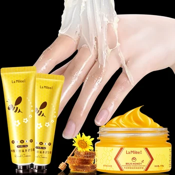 

3Pcs/Set Milk Honey Nourishing Tender Hand Wax Hand Cream Moisturizing Whitening Exfoliating Calluses Hand Film Care Set
