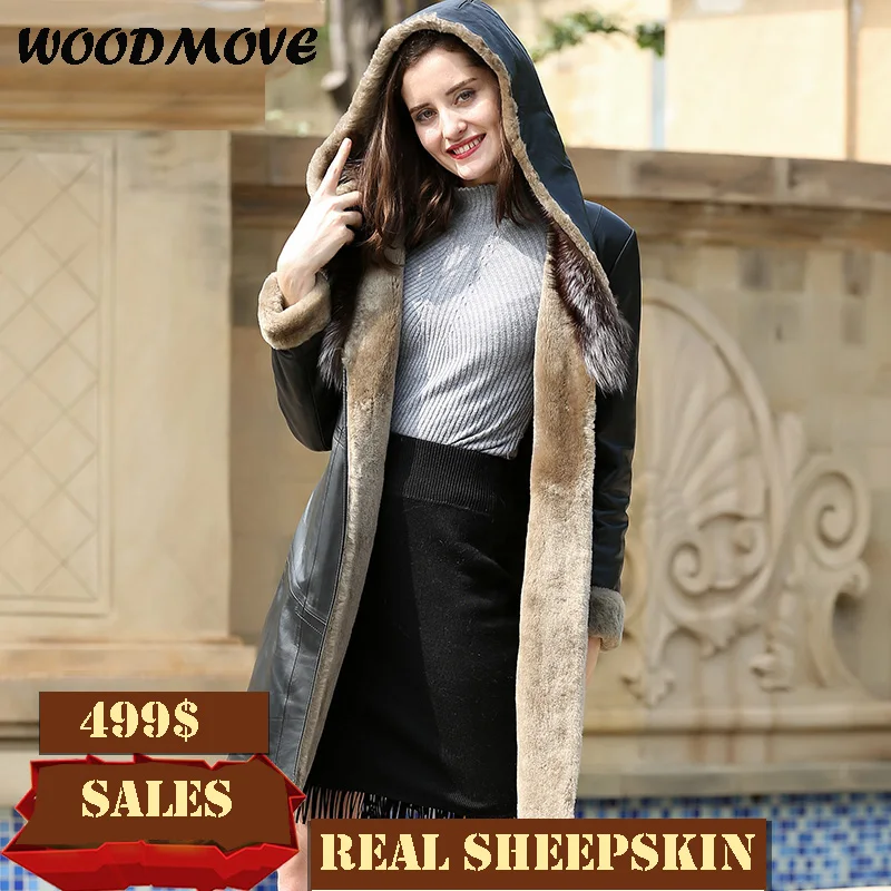 

Women Real Leather Coat with Fur Collar Genuine Leather Hats Women Shearling Sheepskin Jacket Women Winter Genuine Leather Coat